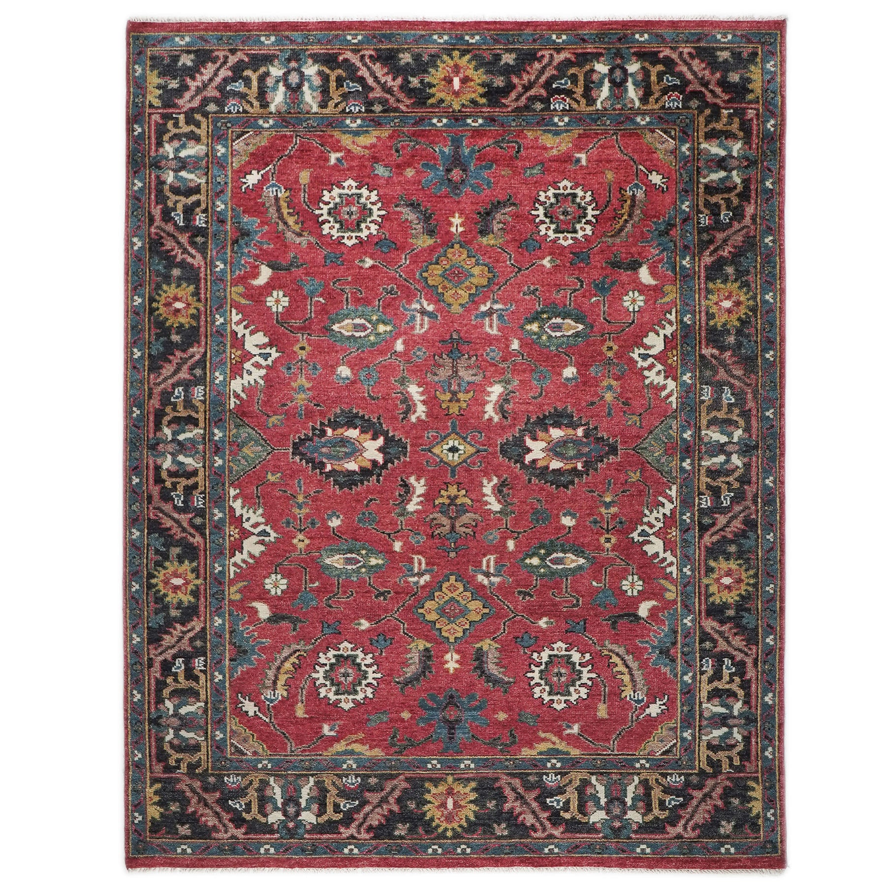 9x12 Coral, Teal, Ivory Color Hand Knotted Oushak Wool Arts and Crafts Oriental Rug