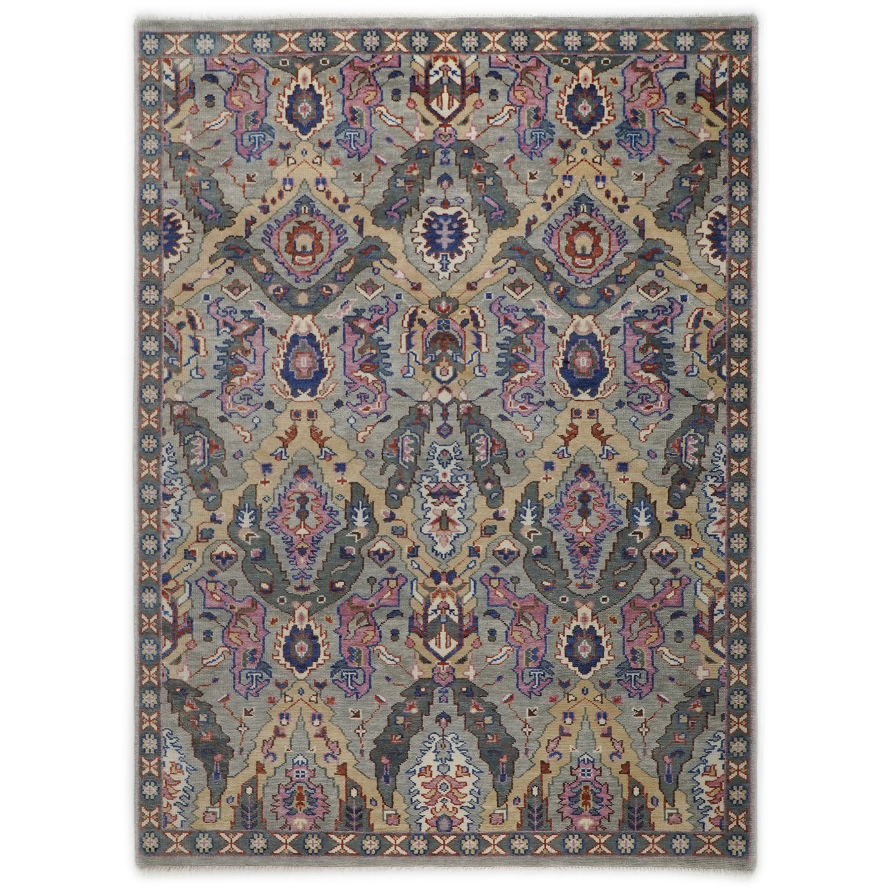 9x12 Gray, Tan, Rose Color Hand Knotted Oushak Wool Arts and Crafts Oriental Rug