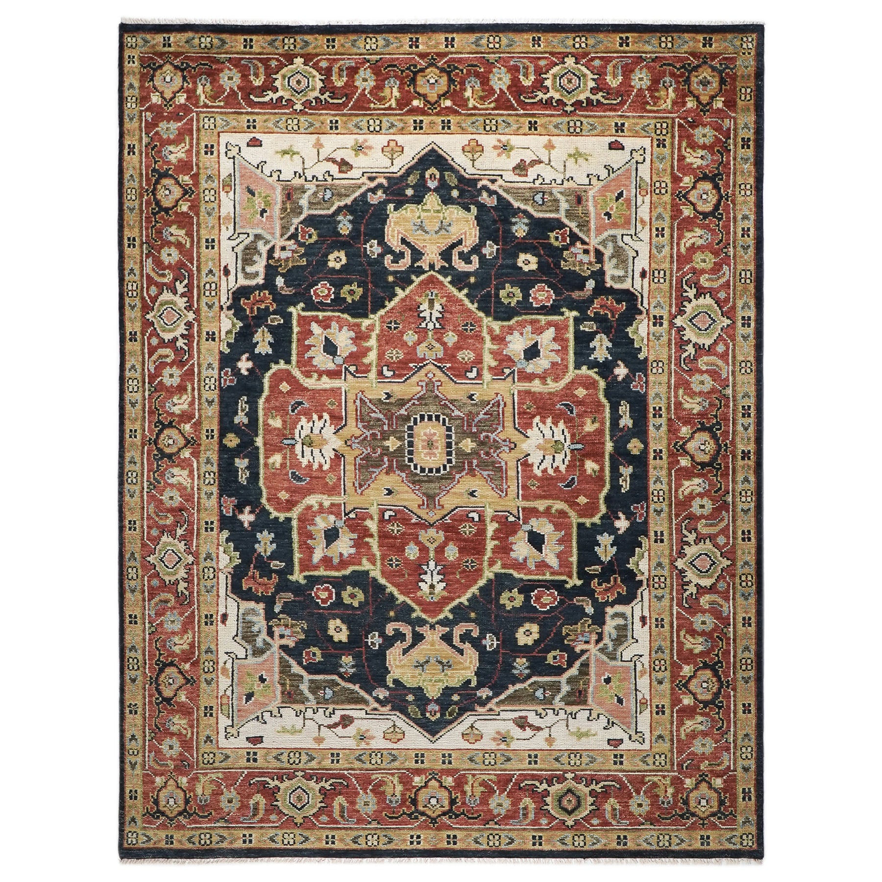 9x12 Blue, Burnt Orange, Ivory Color Hand Knotted Oushak Wool Oriental Rug