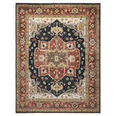 9x12 Blue, Burnt Orange, Ivory Color Hand Knotted Oushak Wool Oriental Rug