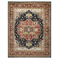 9x12 Blue, Burnt Orange, Ivory Color Hand Knotted Oushak Wool Oriental Rug