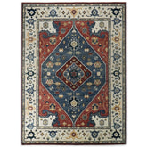 9x12 Blue, Burnt Orange, Brown Color Hand Knotted Oushak Wool Traditional Oriental Rug
