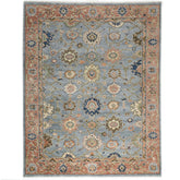9x12 Slate, Blue, peach Color Hand Knotted Oushak Wool Arts and Crafts Oriental Rug