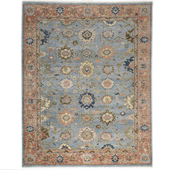 9x12 Slate, Blue, peach Color Hand Knotted Oushak Wool Arts and Crafts Oriental Rug