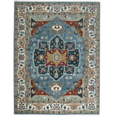 9x12 Blue, Ivory, Mint Color Hand Knotted Oushak Wool Oriental Rug
