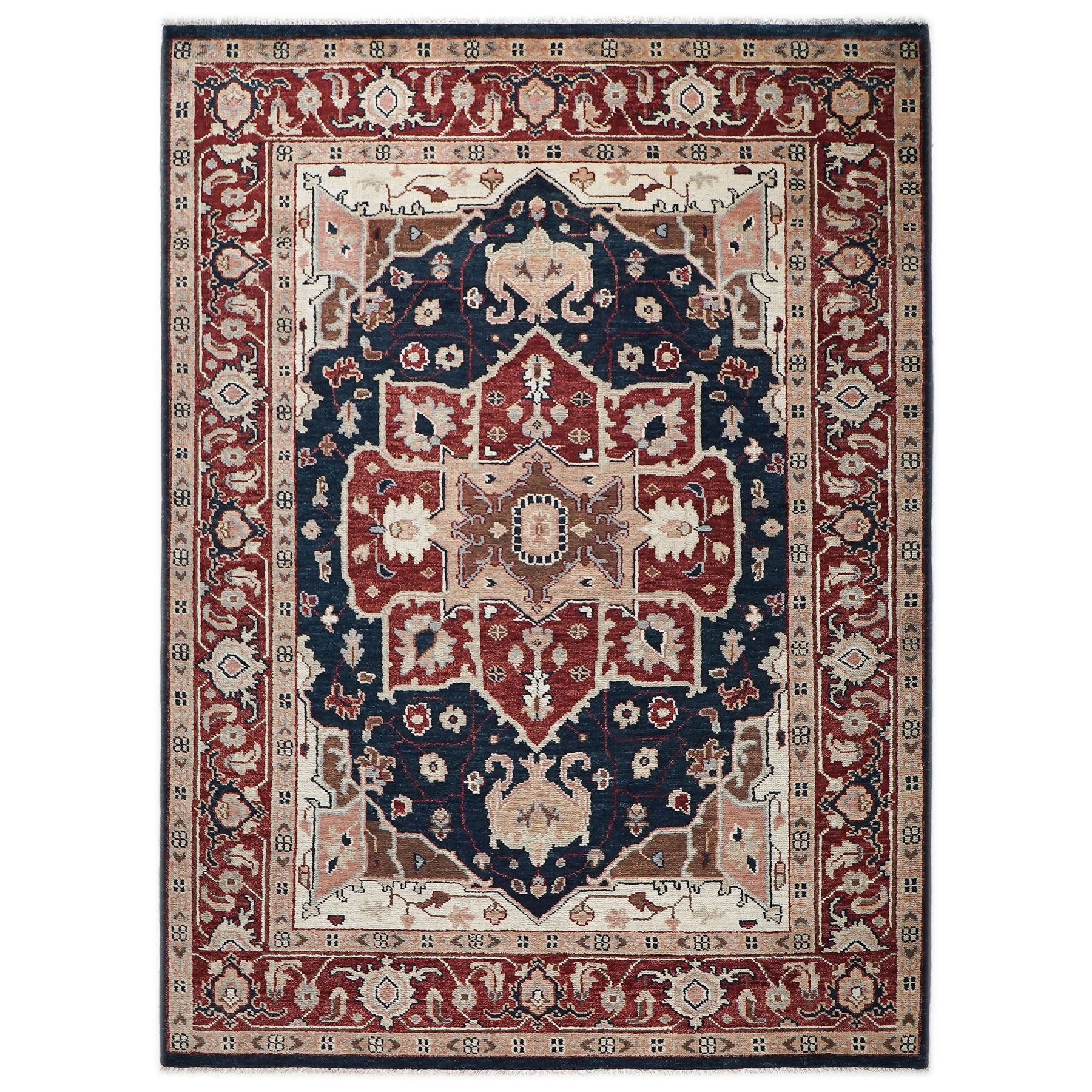 9x12 Blue, Rust, Ivory Color Hand Knotted Oushak Wool Oriental Rug