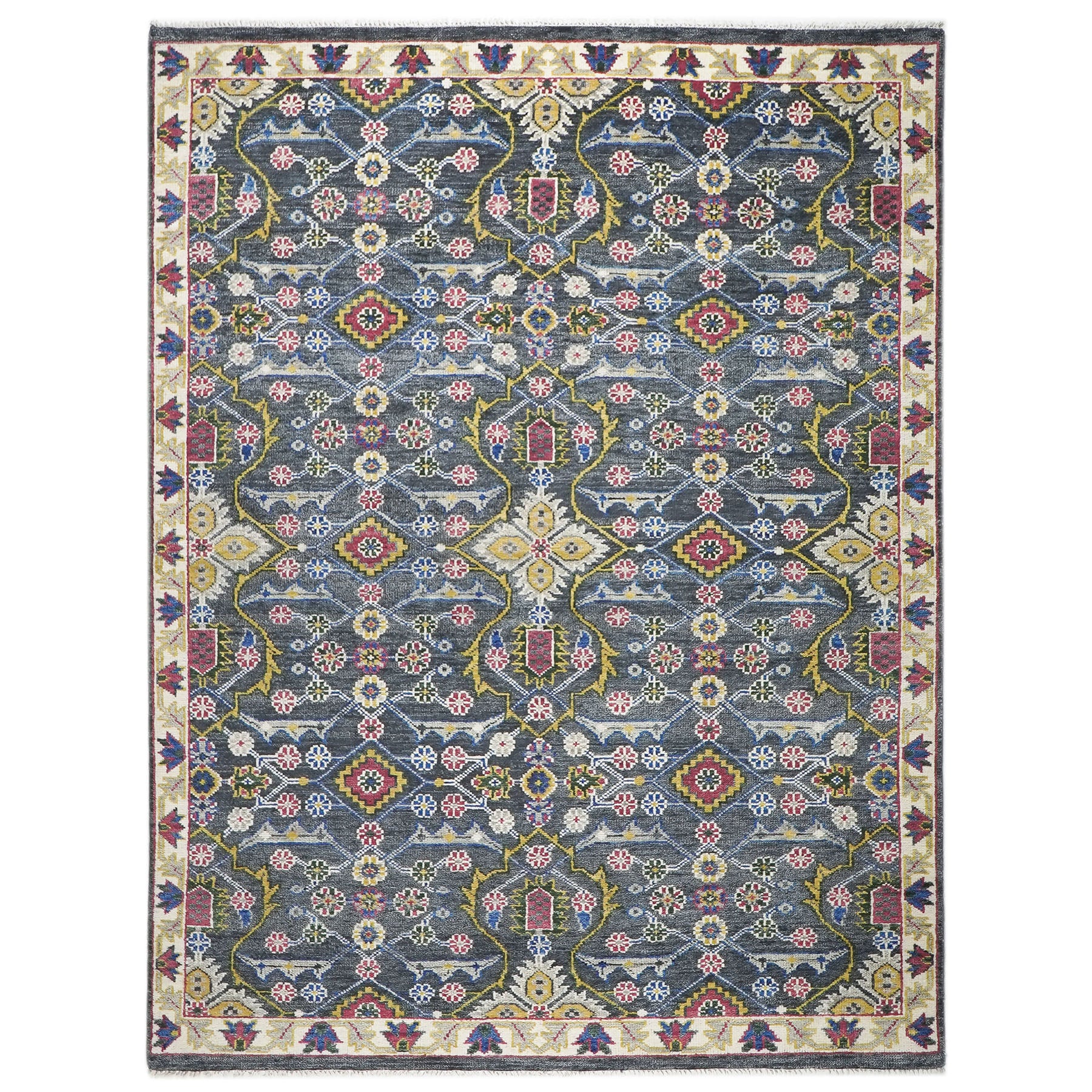 9x12 Blue, Lime, Beige Color Hand Knotted Oushak Wool Transitional Oriental Rug