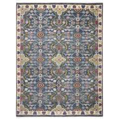 9x12 Blue, Lime, Beige Color Hand Knotted Oushak Wool Transitional Oriental Rug