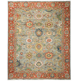 9x12 Blue, Burnt Orange, Gray Color Hand Knotted Oushak Wool Arts and Crafts Oriental Rug