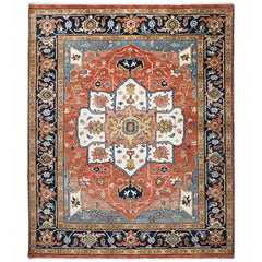 9x12 Burnt Orange, Ivory, Navy Color Hand Knotted Oushak Wool Oriental Rug
