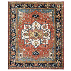 9x12 Burnt Orange, Ivory, Navy Color Hand Knotted Oushak Wool Oriental Rug