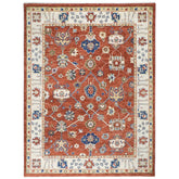 9x12 Burnt Orange, Ivory, Navy Color Hand Knotted Oushak Wool Transitional Oriental Rug