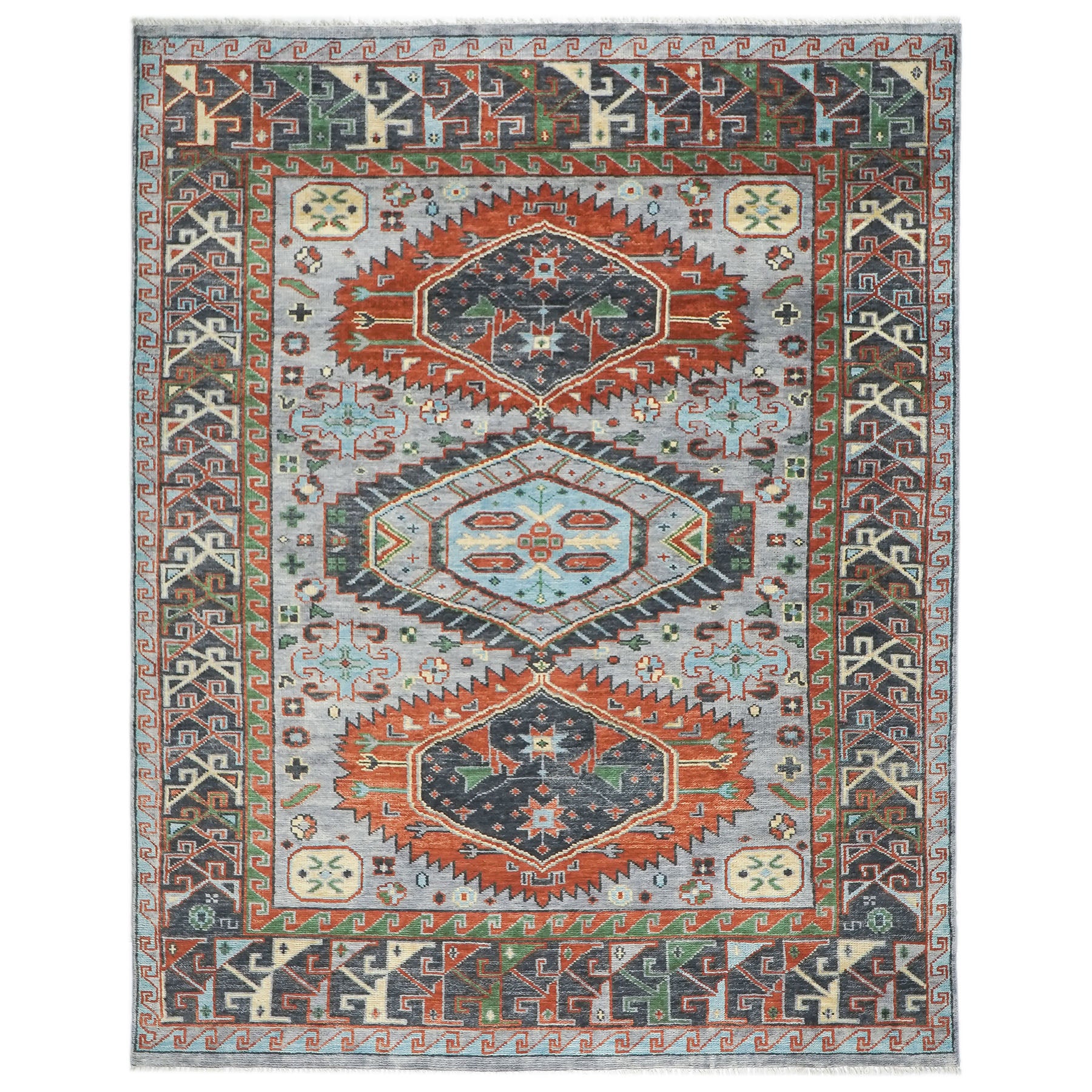 9x12 Slate, Blue, Burnt Orange Color Hand Knotted Oushak Wool Southwestern Oriental Rug