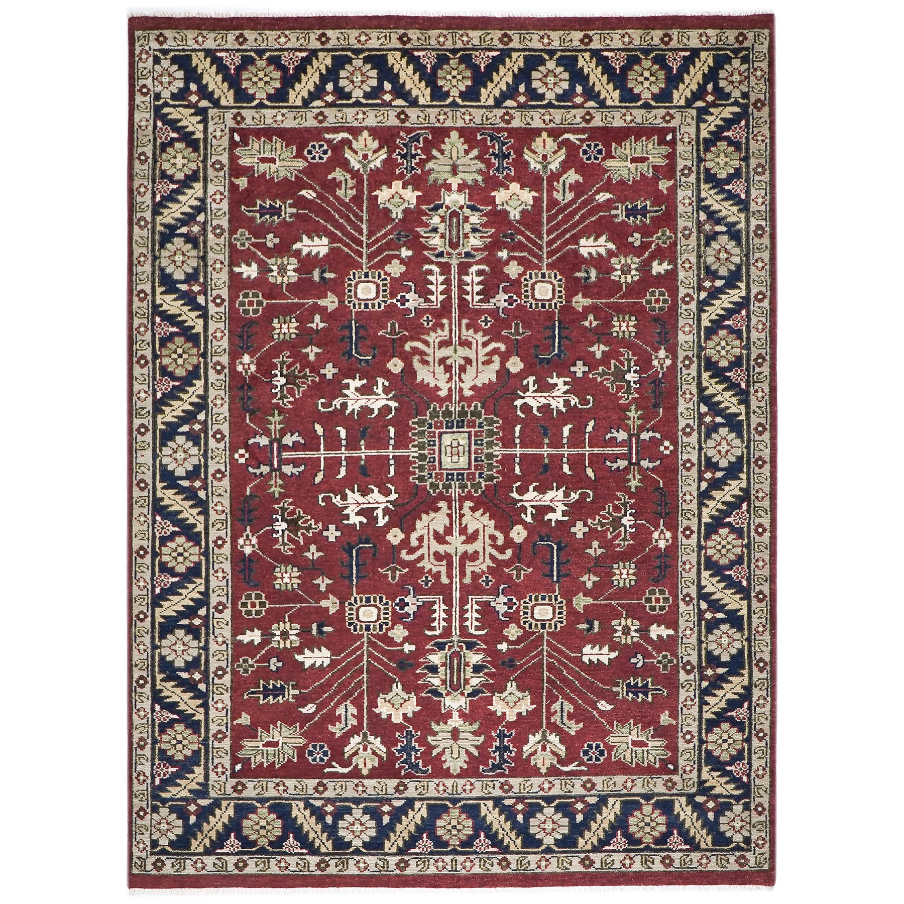 9x12 Rust, Navy, Beige Color Hand Knotted Oushak Wool Traditional Oriental Rug