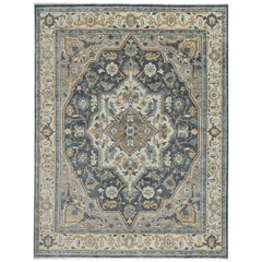 9x12 Blue, Gray, Beige Color Hand Knotted Oushak Wool Oriental Rug