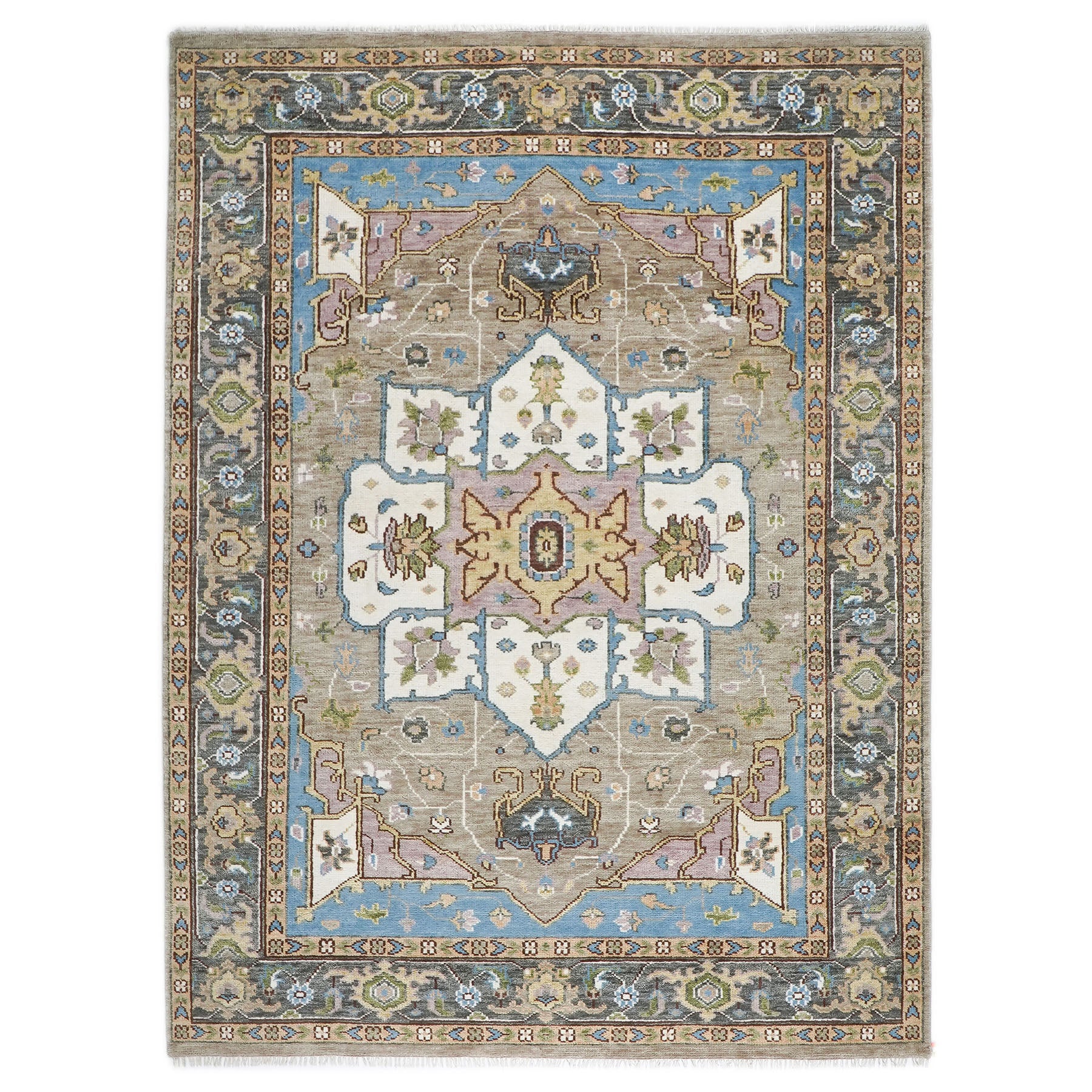 9x12 Beige, Tan, Ivory Color Hand Knotted Oushak Wool Oriental Rug