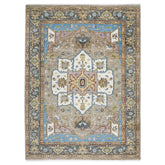 9x12 Beige, Tan, Ivory Color Hand Knotted Oushak Wool Oriental Rug