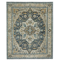 9x12 Blue, Gray, Beige Color Hand Knotted Oushak Wool Oriental Rug