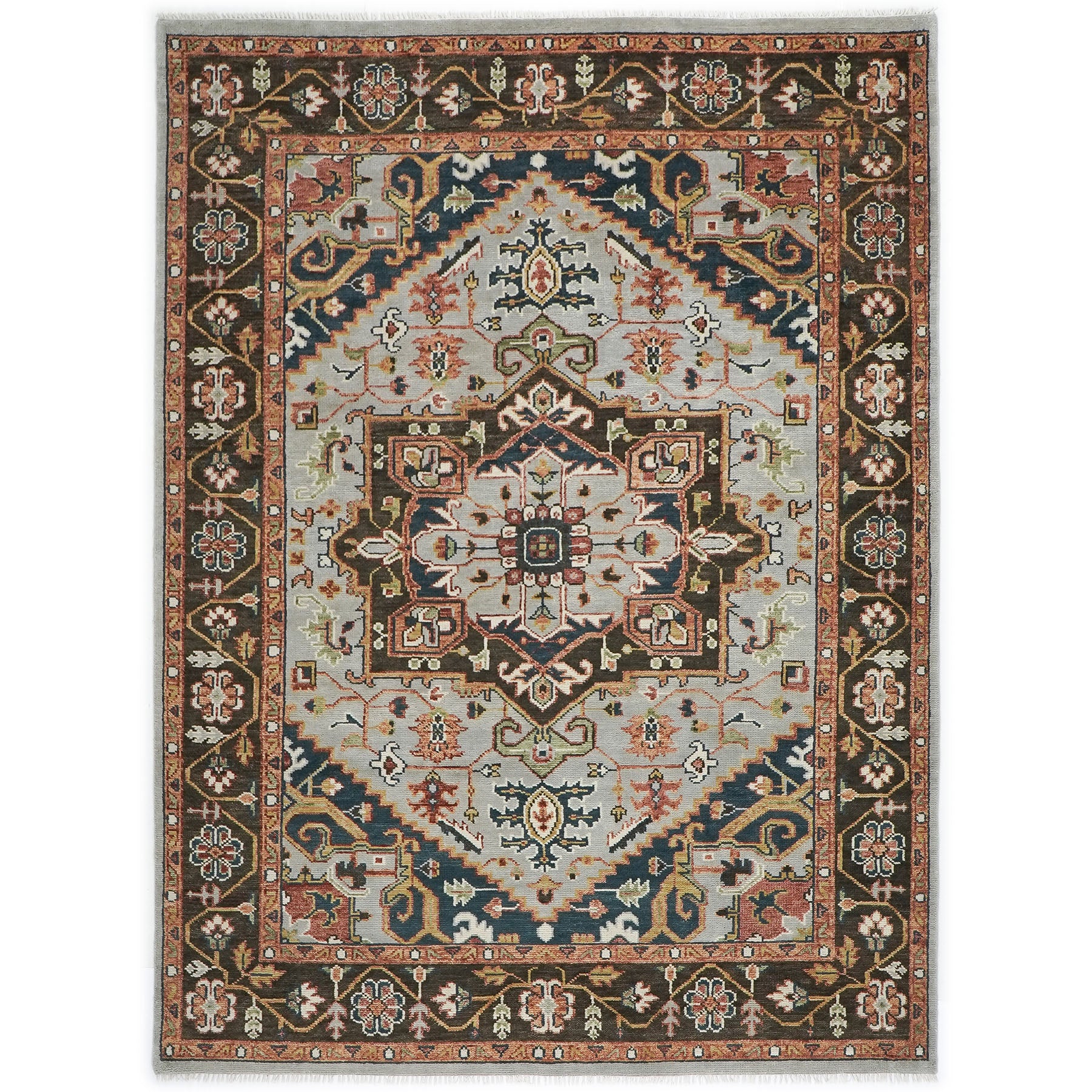 9x12 Slate, Brown, Green Color Hand Knotted Oushak Wool Oriental Rug