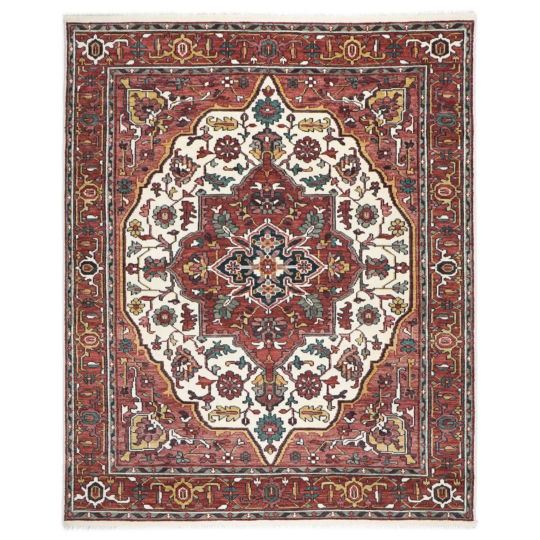 9x12 Ivory, Rust, Rose Color Hand Knotted Oushak Wool Oriental Rug