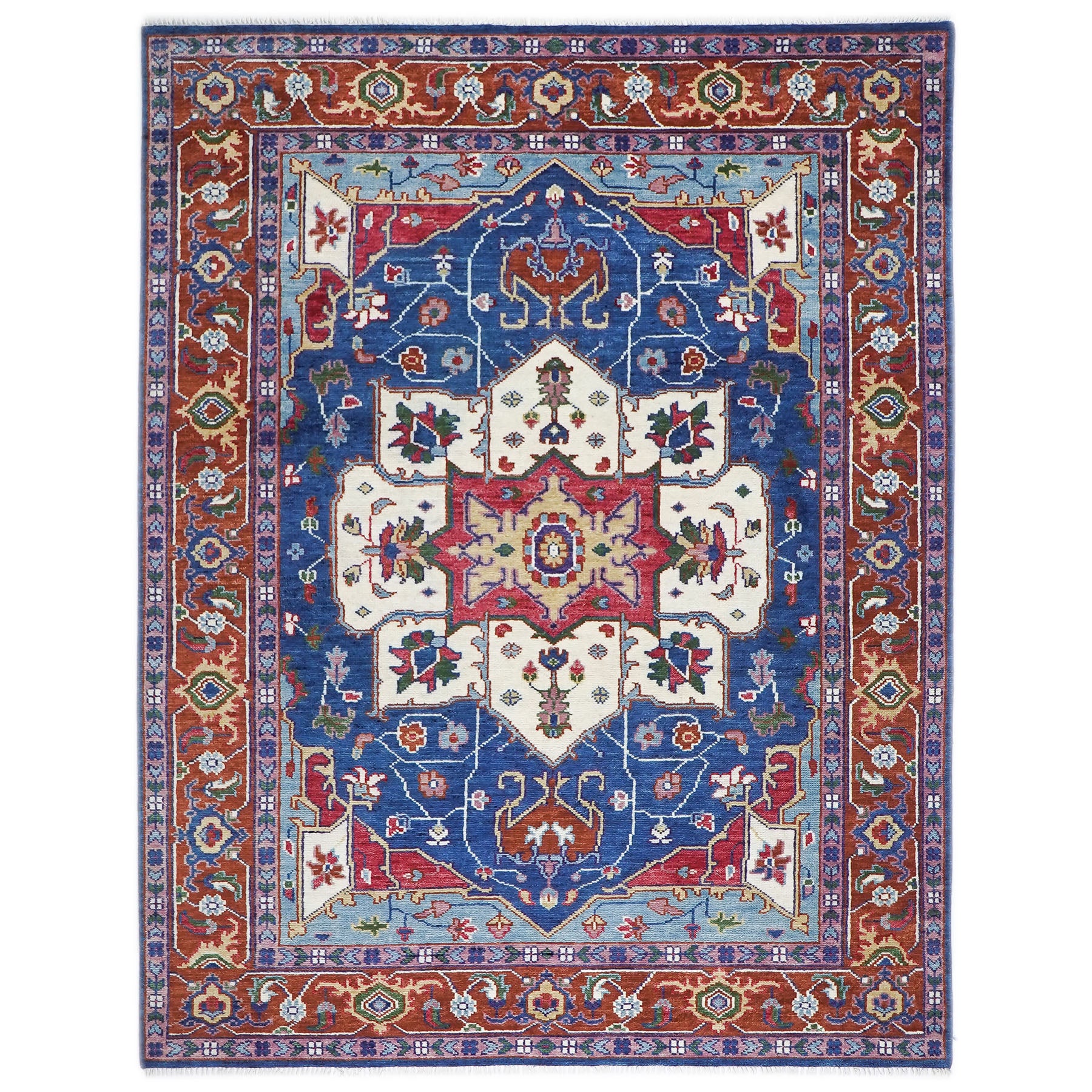 9x12 Navy, Burnt Orange, Ivory Color Hand Knotted Oushak Wool Oriental Rug