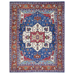 9x12 Navy, Burnt Orange, Ivory Color Hand Knotted Oushak Wool Oriental Rug