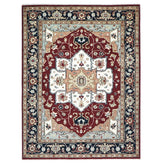 9x12 Rust, Ivory, Blue Color Hand Knotted Oushak Wool Oriental Rug