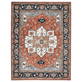 9x12 Burnt Orange, Blue, Ivory Color Hand Knotted Oushak Wool Oriental Rug