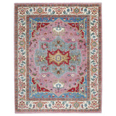 9x12 Pink, Celadon, Blue Color Hand Knotted Oushak Wool Oriental Rug