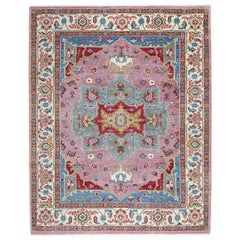9x12 Pink, Celadon, Blue Color Hand Knotted Oushak Wool Oriental Rug