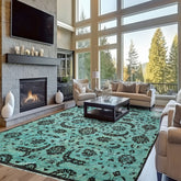 9x12 Turquoise, Dark Chocolate, Color Hand Knotted Oushak Wool Traditional Oriental Rug