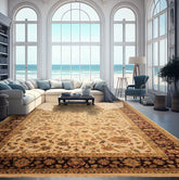 12x18 Beige, Maroon, Sage Color Hand Knotted Agra Wool Traditional Oriental Rug