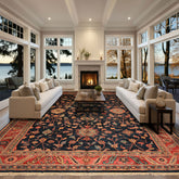 12x18 Navy, Rose, Turquoise Color Hand Knotted Indo Oushak Wool Traditional Oriental Rug