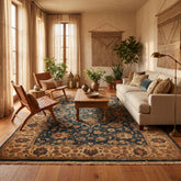 Palace Teal, Beige, Gold Color Hand Knotted Agra New Zealand Wool Traditional Oriental Rug