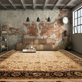 Palace Beige, Black, Maroon Color Hand Knotted Agra New Zealand Wool Traditional Oriental Rug