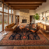 Palace Royal Blue, Rose, Aqua Color Hand Knotted Sarouk New Zealand Wool Traditional Oriental Rug