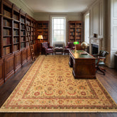 Palace Beige, Moss, Wine Color Hand Knotted Oushak Wool Transitional Oriental Rug