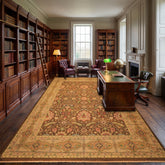 10x14 Brown, Moss, Gold Color Hand Knotted Soumak Wool Transitional Oriental Rug