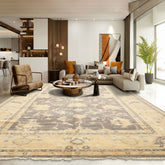 Palace Gray, Ivory, Light Gold Color Hand Knotted Oushak Wool Transitional Oriental Rug