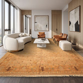 Palace Tan, Gold, Turquoise Color Hand Knotted Oushak Wool Transitional Oriental Rug