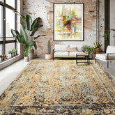 8x10 Beige, Moss, Chocolate Color Hand Knotted Oushak Wool & Bamboo Silk Transitional Oriental Rug