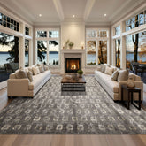 8x10 Tone on Tone Gray, , Color Hand Loomed Indo Tibetan Wool & Bamboo Silk Modern & Contemporay Oriental Rug