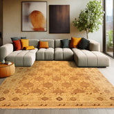 8x10 Gold, Rust, Tan Color Hand Knotted Oushak Wool Transitional Oriental Rug