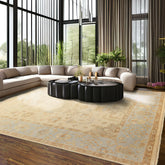 9x12 Ivory, Beige, Aqua Color Hand Knotted Oushak Wool Transitional Oriental Rug