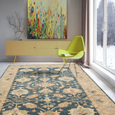 6x9 Navy, Gray, Beige Color Hand Knotted Oushak Wool Traditional Oriental Rug