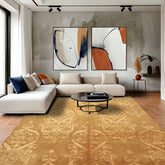 8x10 Tone on Tone Gold, , Color Hand Knotted Tibetan Wool & Bamboo Silk Transitional Oriental Rug
