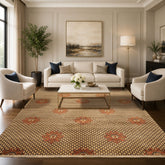 8x10 Beige, Brown, Burnt Orange Color Hand Knotted Agra Wool Transitional Oriental Rug