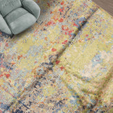 6x9 Lime, Navy, Coral Color Hand Knotted Sherpa Bamboo Silk Transitional Oriental Rug