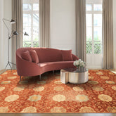 6x9 Burnt Orange, Mint, Blue Color Hand Knotted Tibetan Wool & Bamboo Silk Transitional Oriental Rug