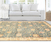 6x9 Teal, Green, Ivory Color Hand Knotted Oushak Wool Traditional Oriental Rug